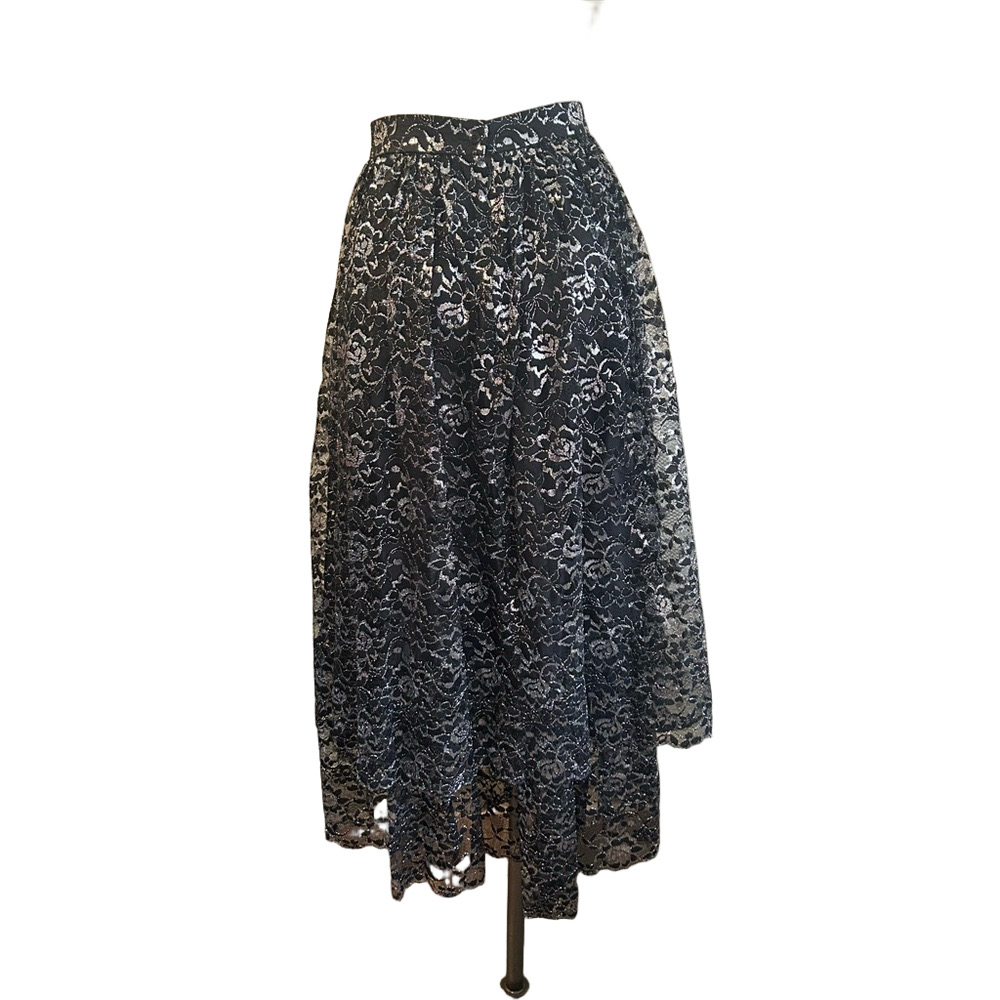 LLOYD WILLIAM vtg black metallic Midi A-Line 2 layers Night Out skirt SZ 14